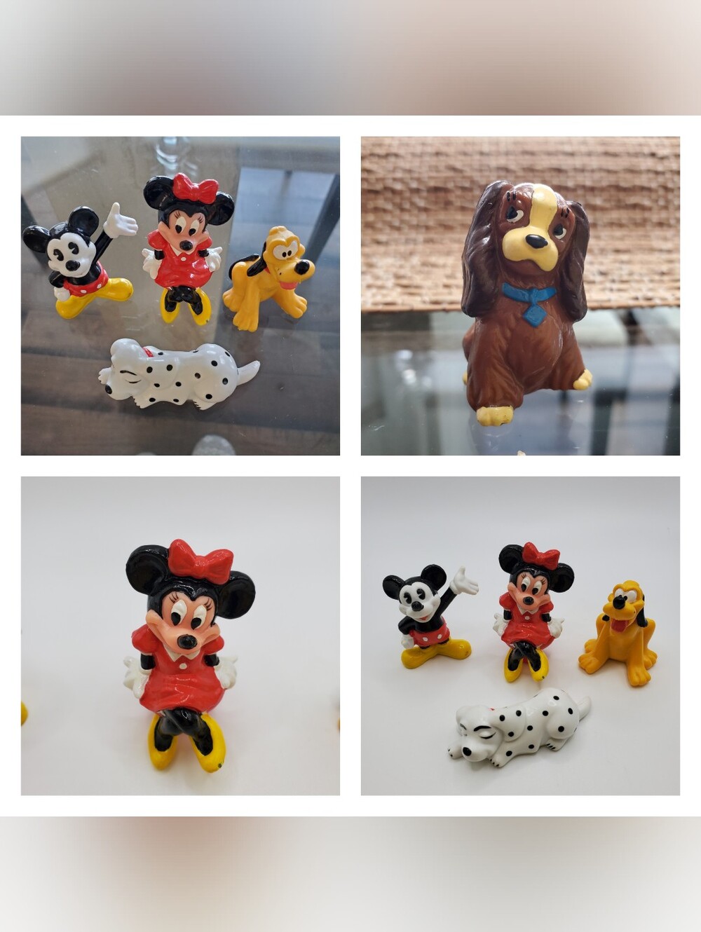 Lot FIVE Disney Mini PVC Figurines Mickey Minnie Pluto Dalmation Lady Vintage